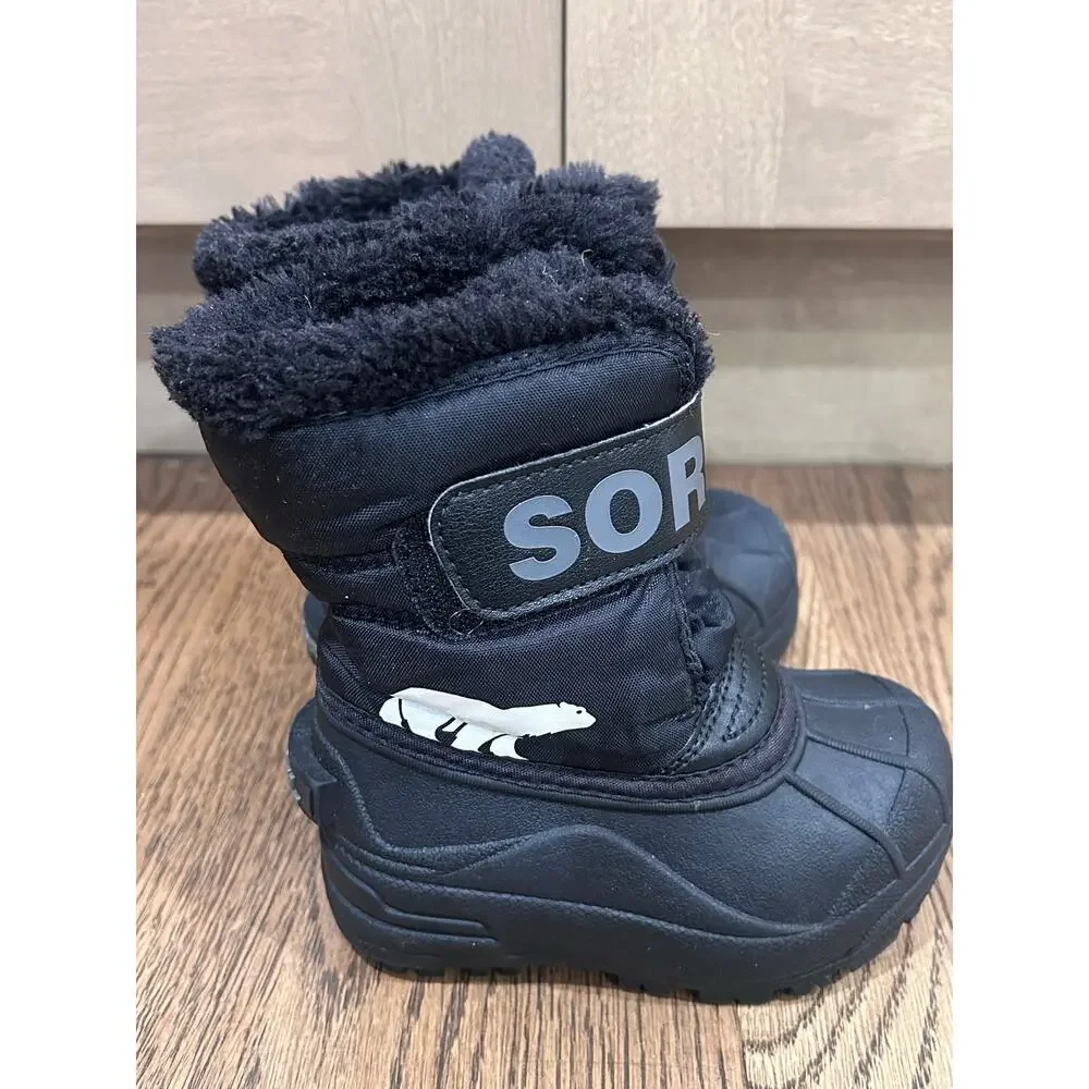 Sorel Kids Snow Commander Polar Bear Winter Boots Black Toddler Sz 7 Waterproof